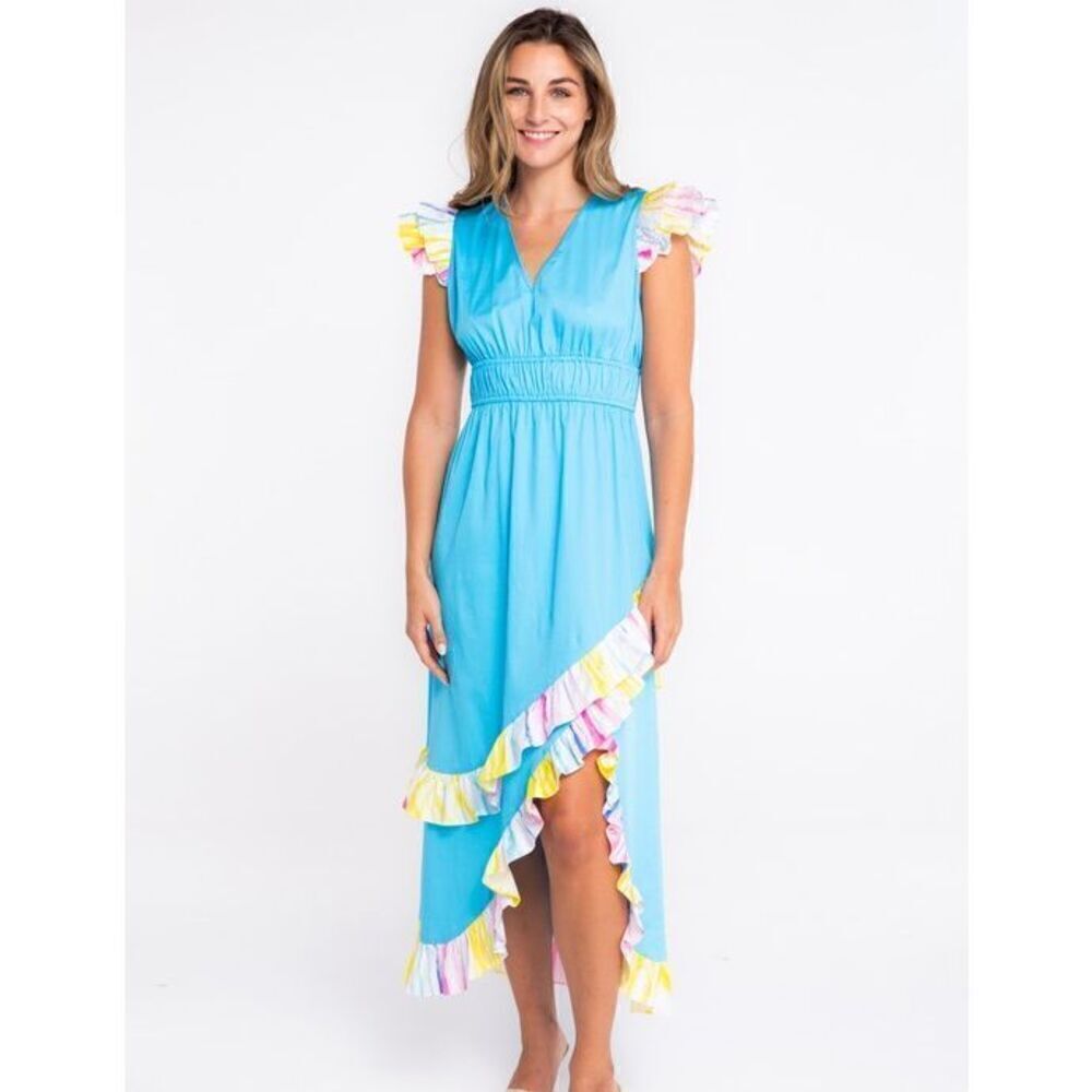 NWT Alden Adair Willow Maxi Ruffle V-Neck Hi-Low Ocean Dress Women’s Medium